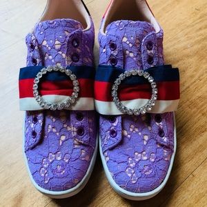 Gucci Womens Crystal purple Ace sneakers 37.5